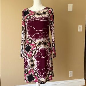 Nine West Burgundy and Pink Long Sleeve Dress